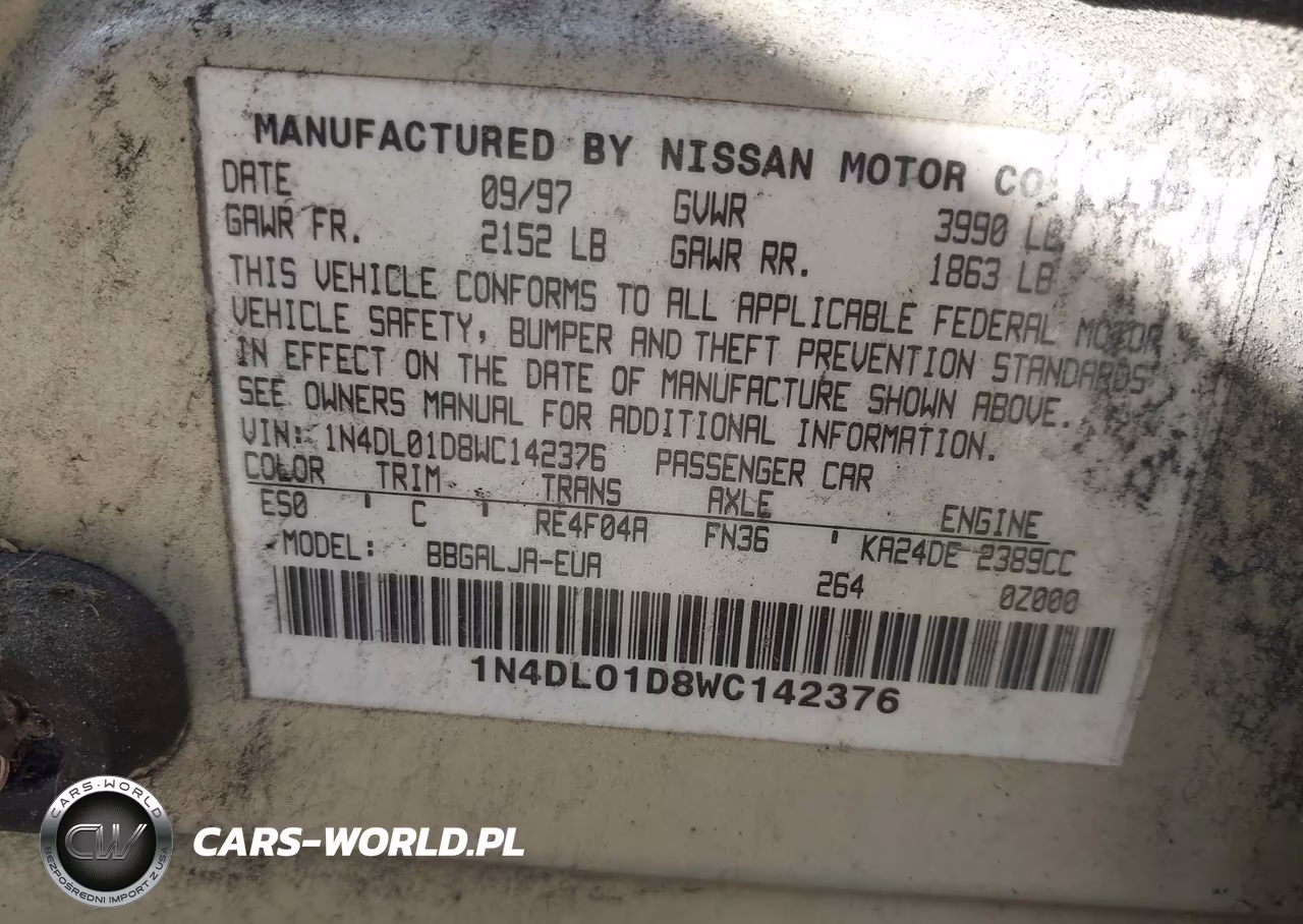1998 Nissan Altima Gle-Gxe-Se-Xe VIN:1N4DL01D8WC142376 - 9