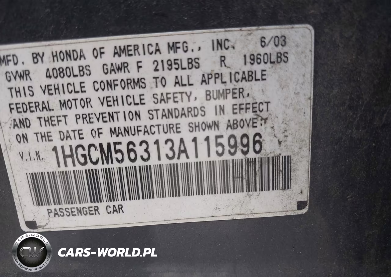 2003 Honda Accord 2.4 Lx VIN:1HGCM56313A115996 - 9