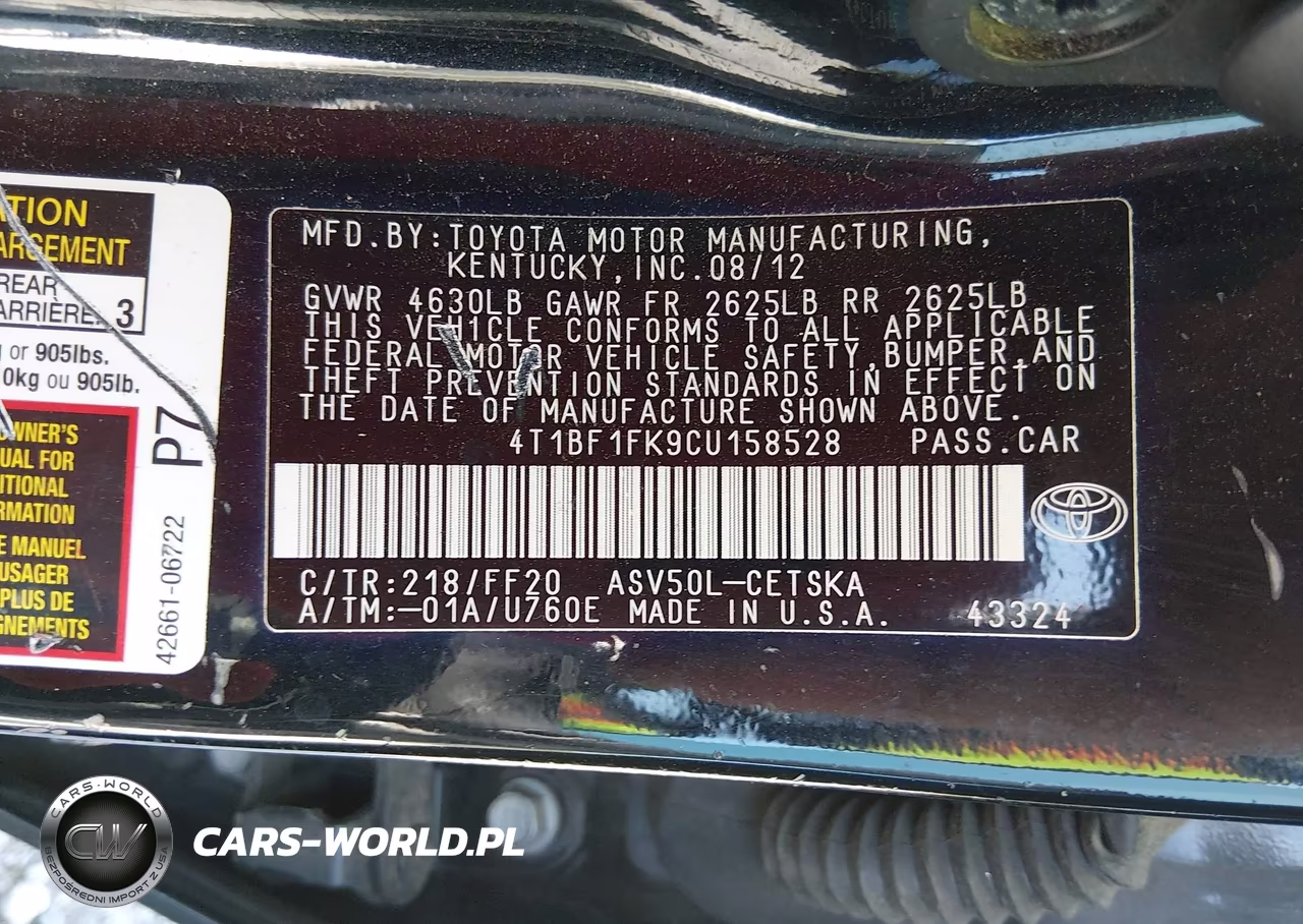 2012 Toyota Camry Se VIN:4T1BF1FK9CU158528 - 9