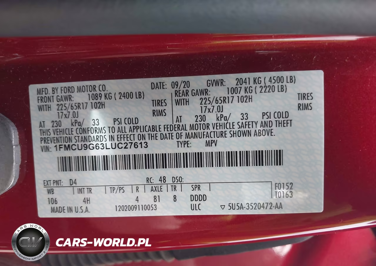 2020 Ford Escape Se VIN:1FMCU9G63LUC27613 - 9