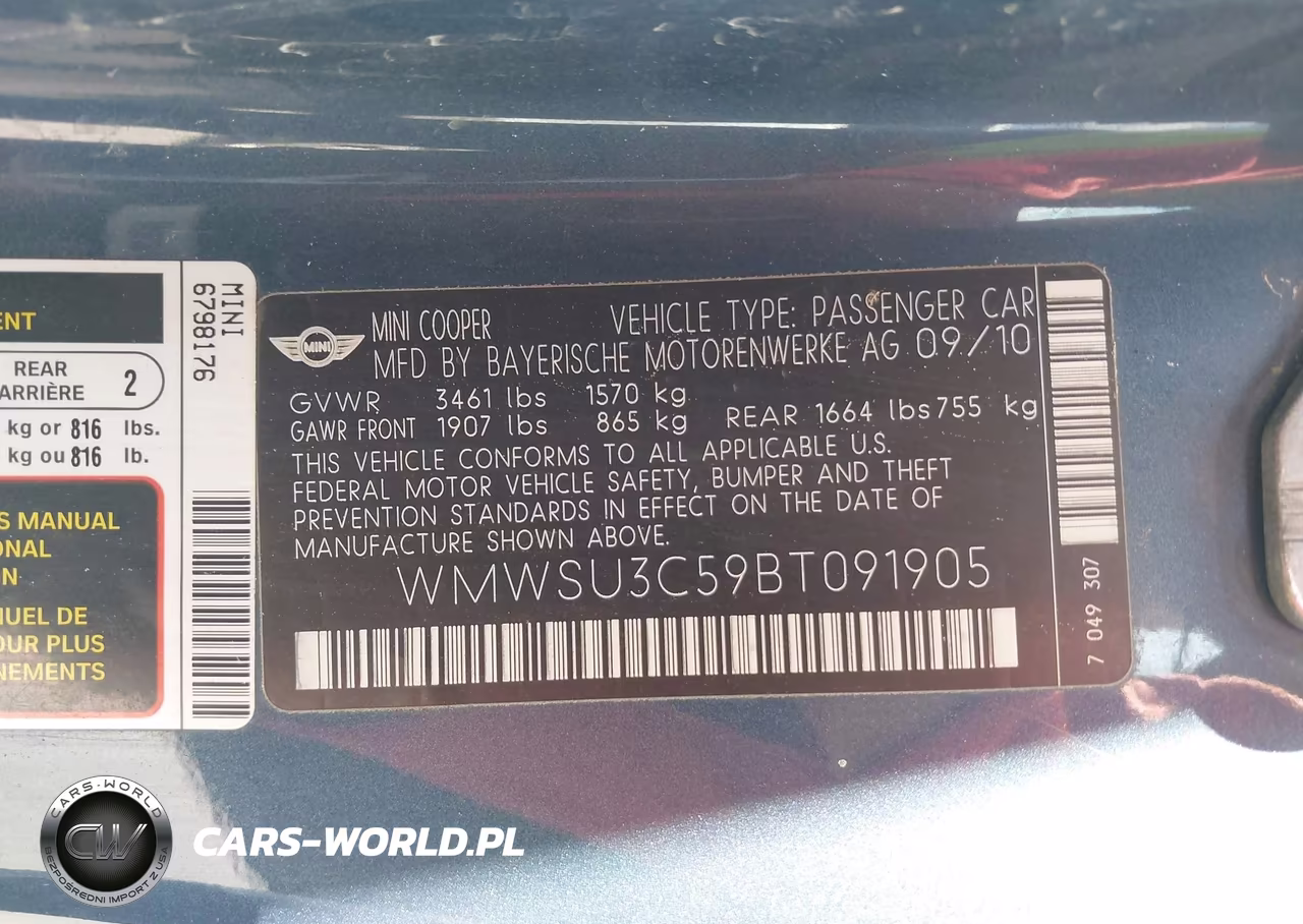 2011 Mini Cooper VIN:WMWSU3C59BT091905 - 9