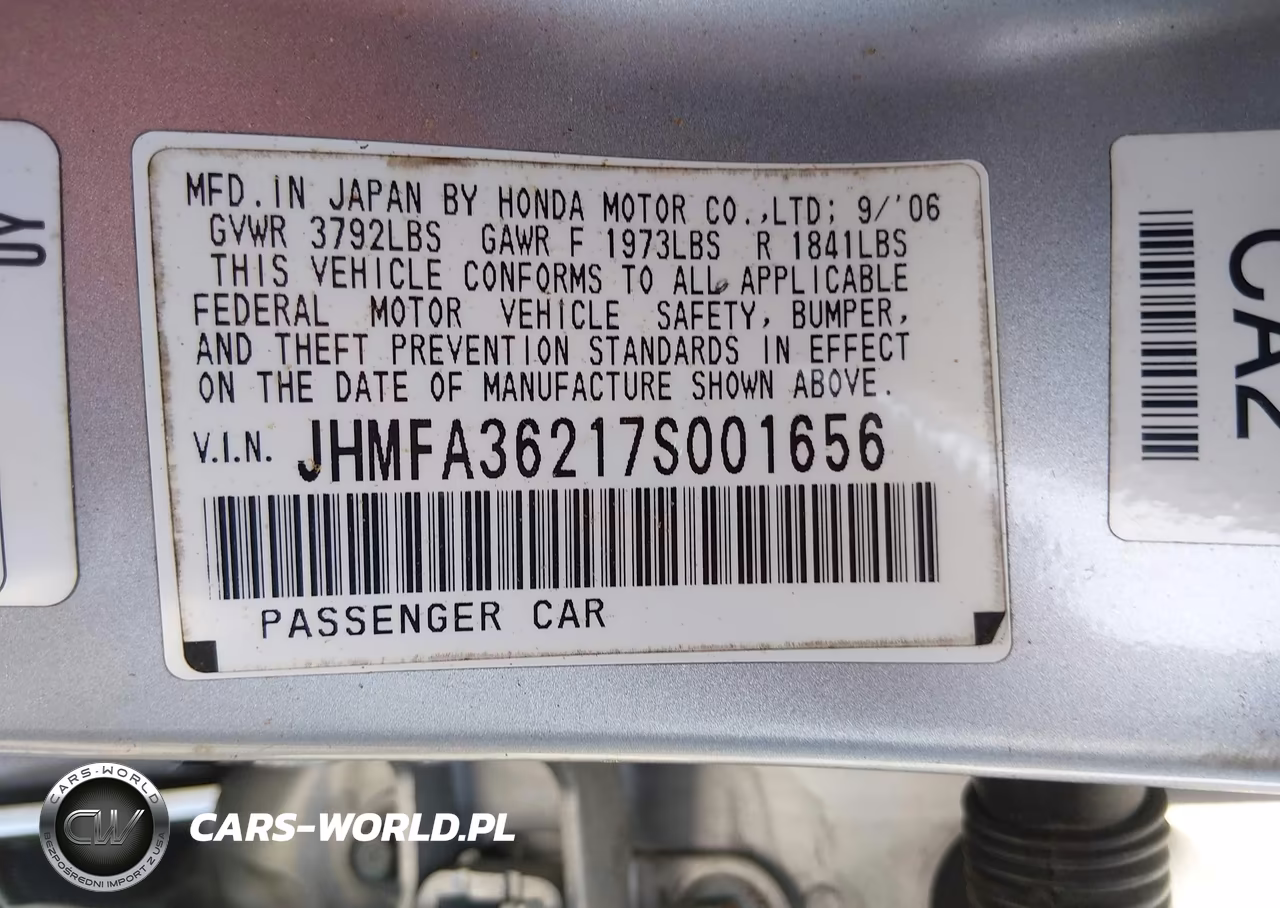 2007 Honda Civic Hybrid VIN:JHMFA36217S001656 - 9