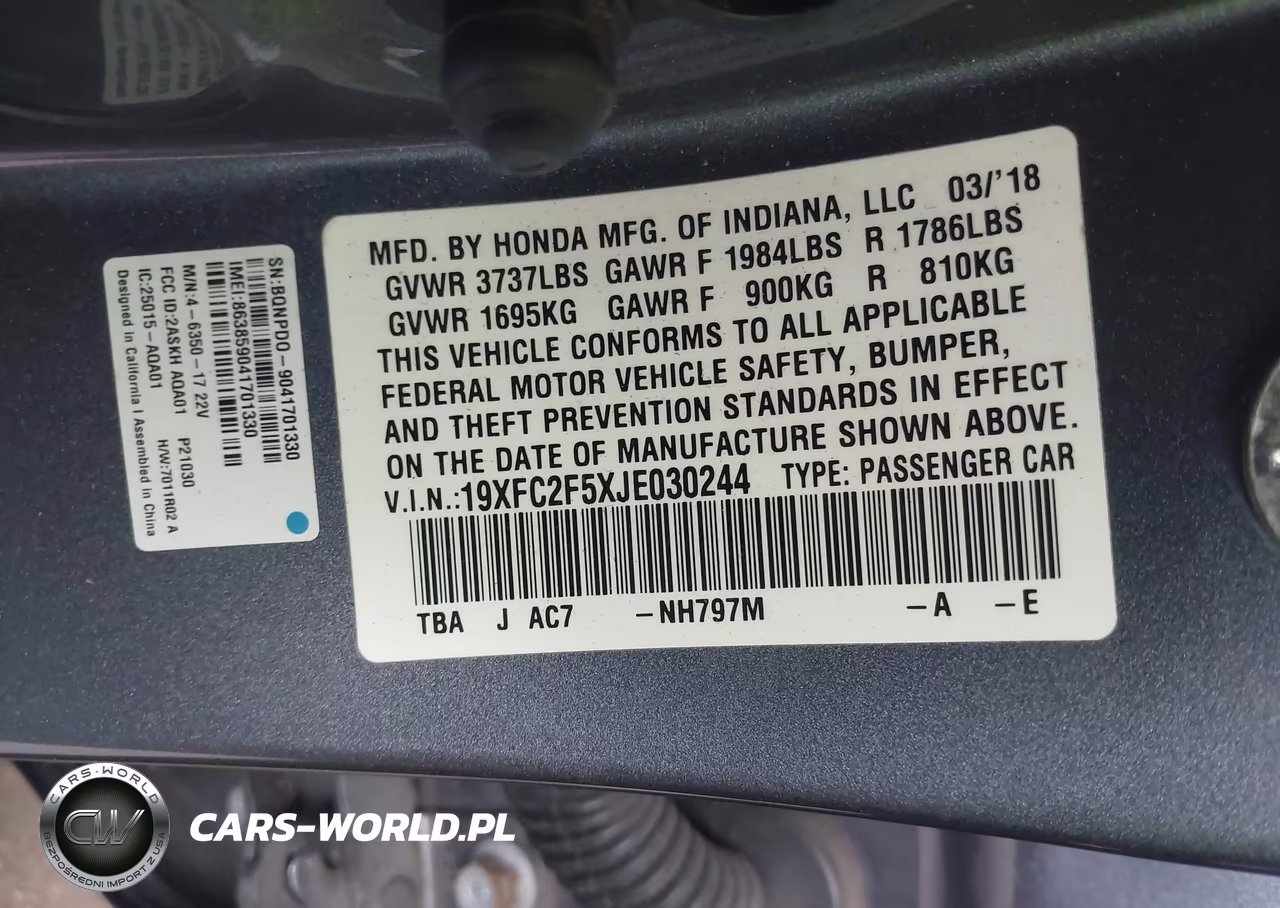 2018 Honda Civic Lx VIN:19XFC2F5XJE030244 - 9
