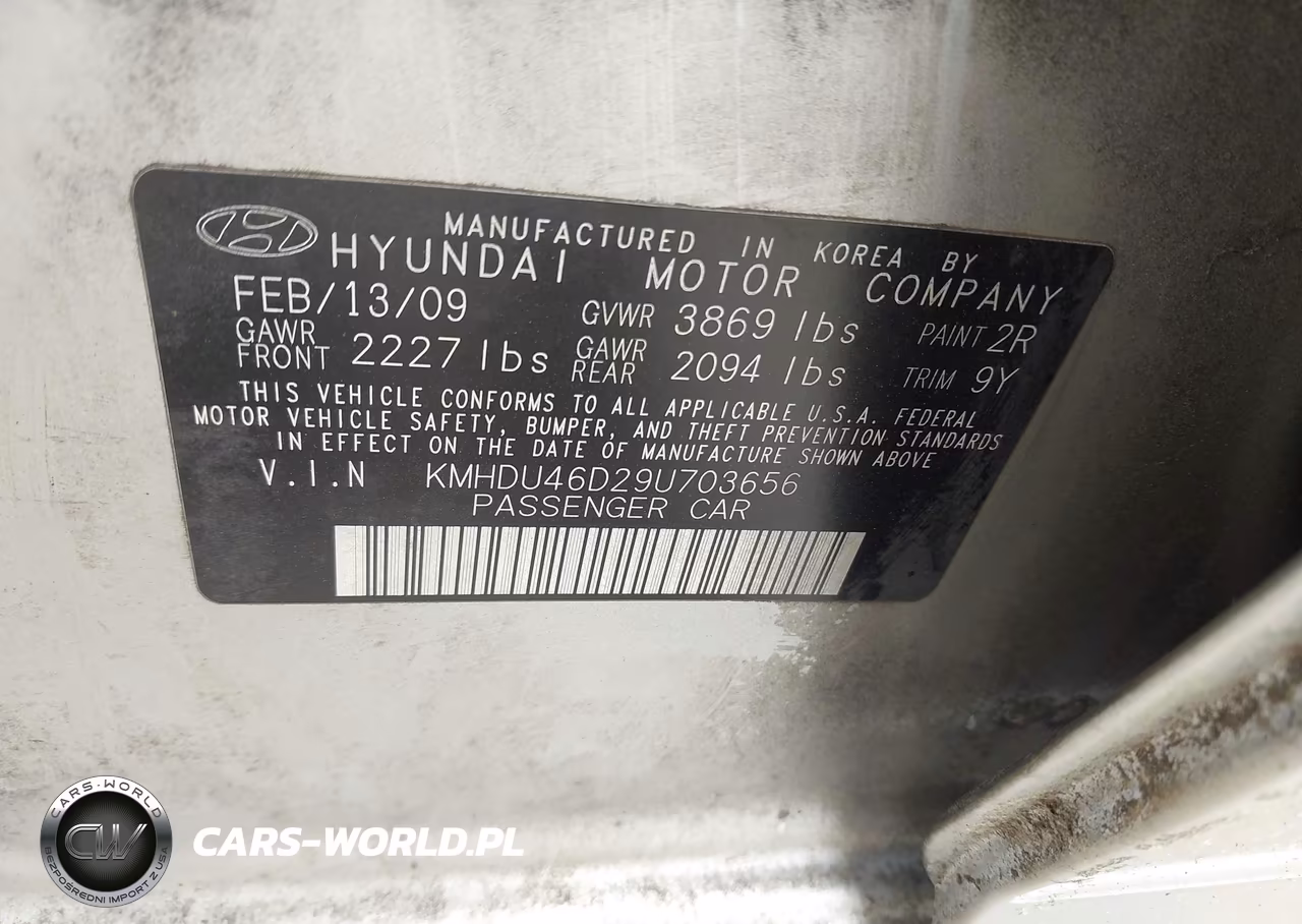 2009 Hyundai Elantra Gls VIN:KMHDU46D29U703656 - 9