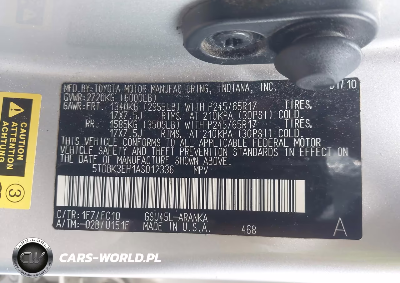 2010 Toyota Highlander Base V6 VIN:5TDBK3EH1AS012336 - 9