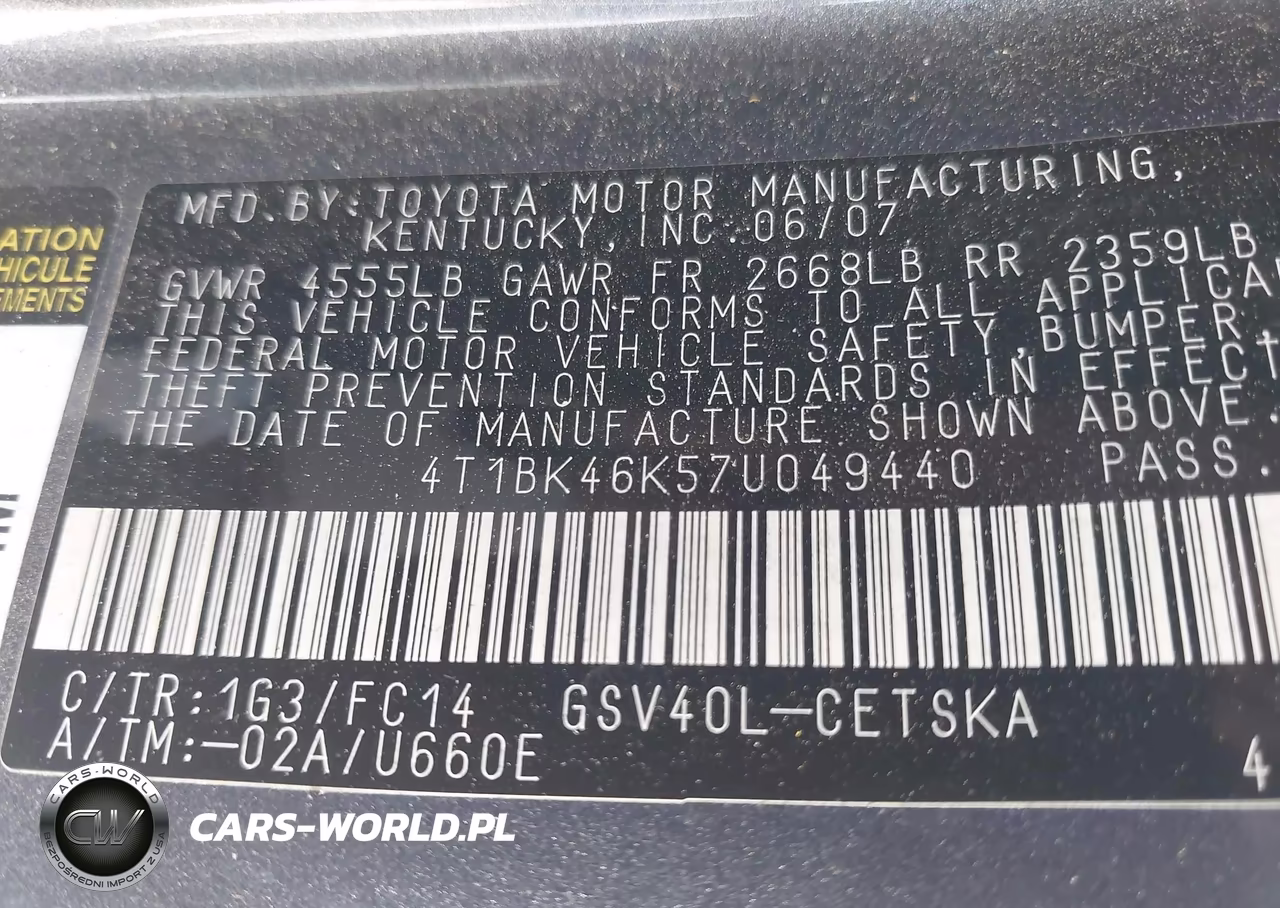 2007 Toyota Camry Se V6 VIN:4T1BK46K57U049440 - 9