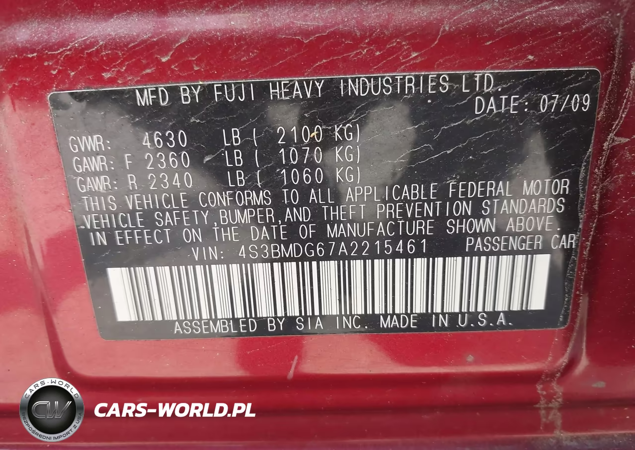 2010 Subaru Legacy 3.6R Premium VIN:4S3BMDG67A2215461 - 9