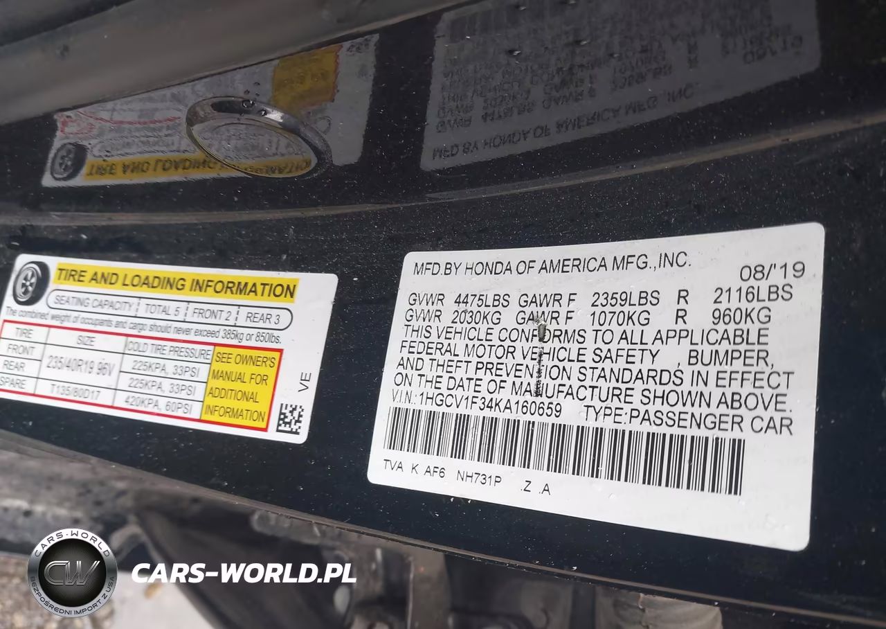 2019 Honda Accord Sport VIN:1HGCV1F34KA160659 - 9