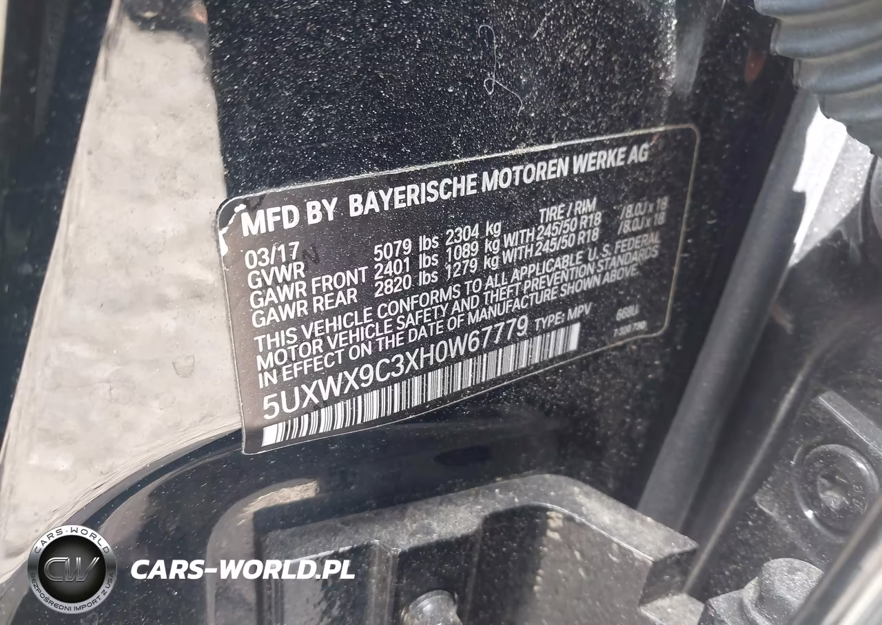 2017 BMW X3 xDrive28I VIN:5UXWX9C3XH0W67779 - 9