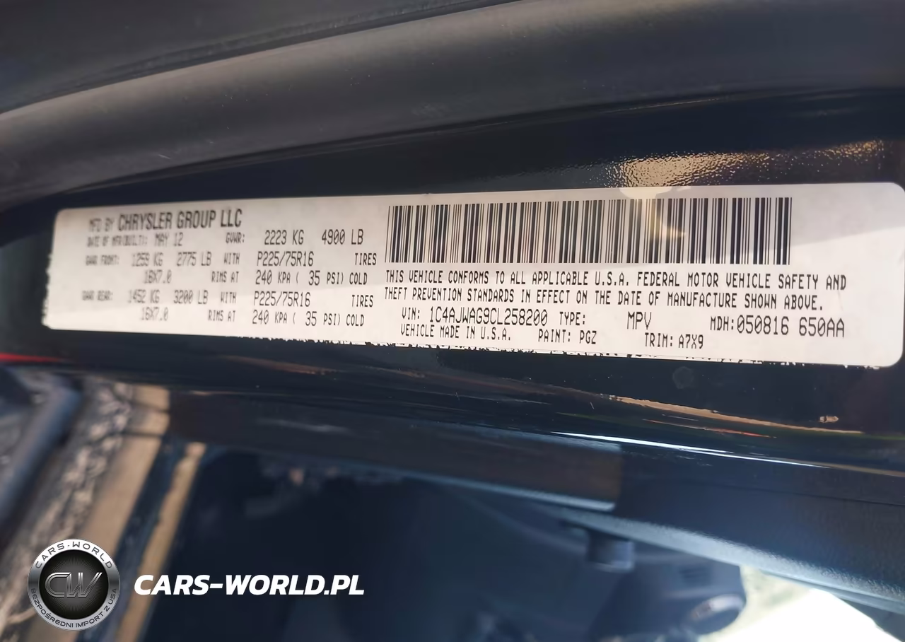 2012 Jeep Wrangler Sport VIN:1C4AJWAG9CL258200 - 9