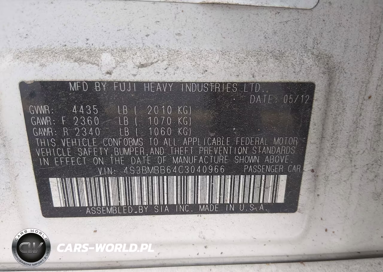 2012 Subaru Legacy 2.5I Premium VIN:4S3BMBB64C3040966 - 9