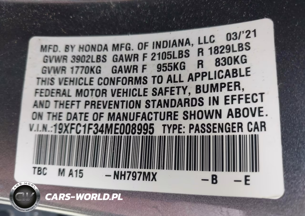 2021 Honda Civic Ex VIN:19XFC1F34ME008995 - 9