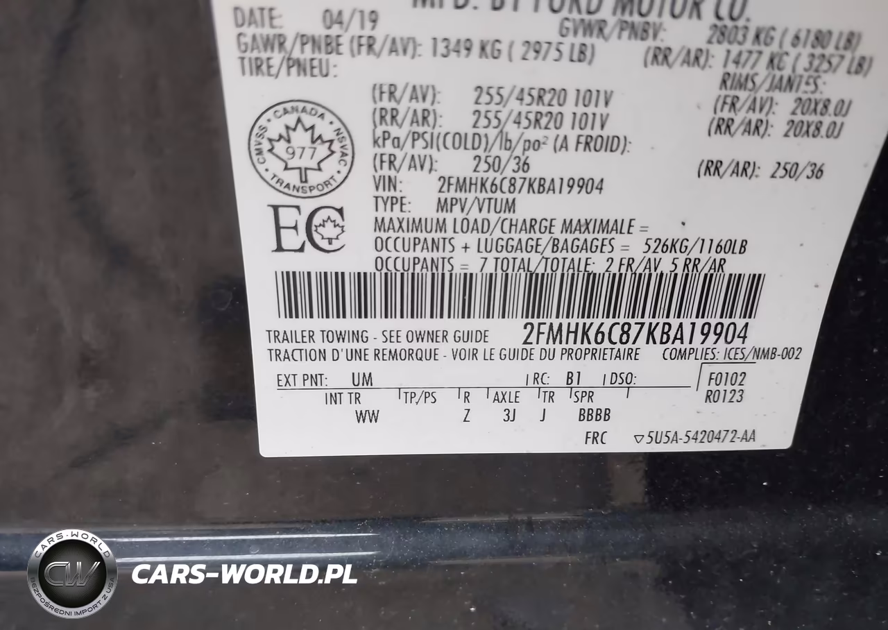 2019 Ford Flex Sel VIN:2FMHK6C87KBA19904 - 9