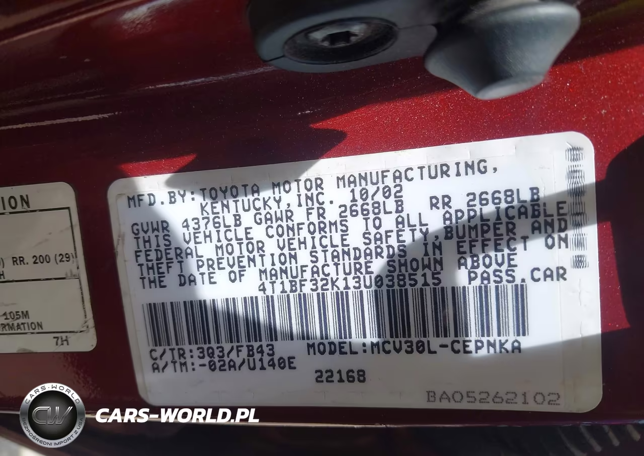 2003 Toyota Camry Le V6 VIN:4T1BF32K13U038515 - 9