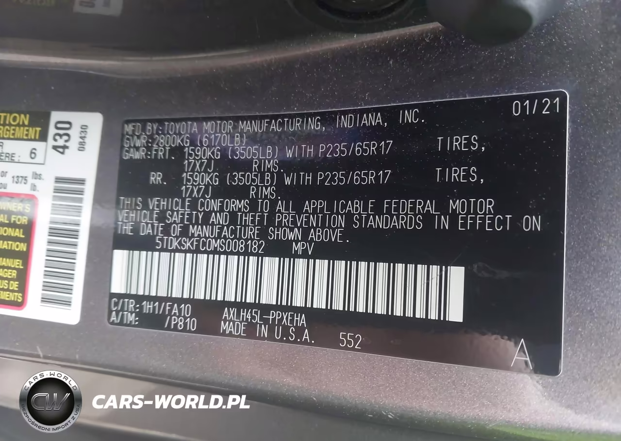 2021 Toyota Sienna Le VIN:5TDKSKFC0MS008182 - 9
