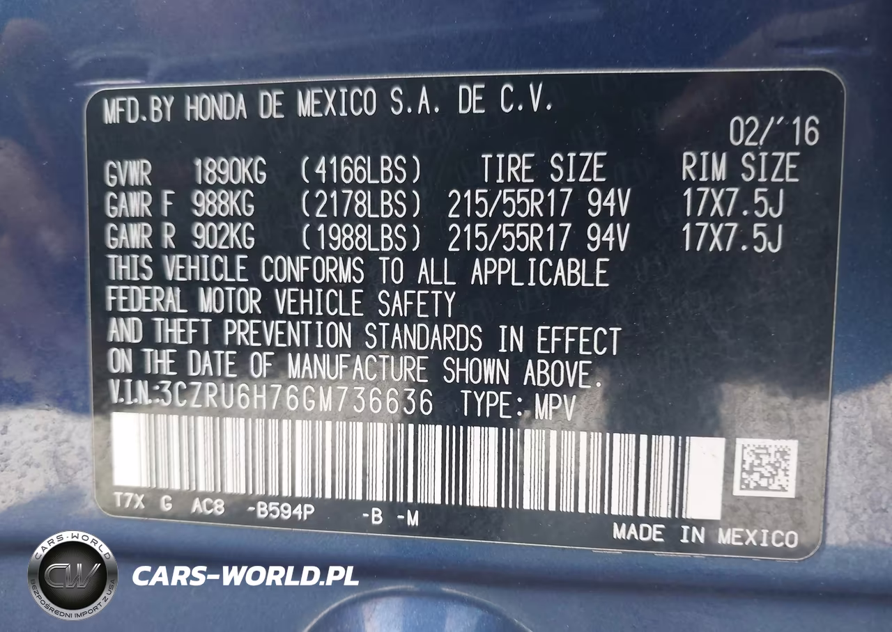 2016 Honda Hr-V Ex-L VIN:3CZRU6H76GM736636 - 9