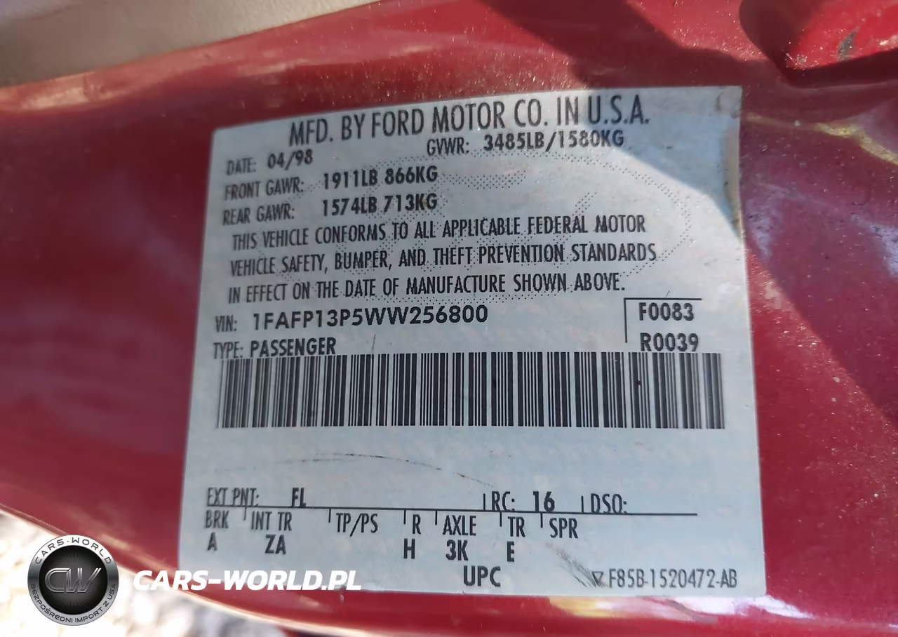 1998 Ford Escort Se VIN:1FAFP13P5WW256800 - 9