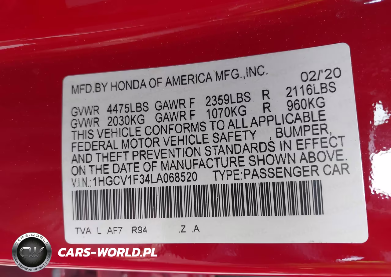 2020 Honda Accord Sport VIN:1HGCV1F34LA068520 - 9