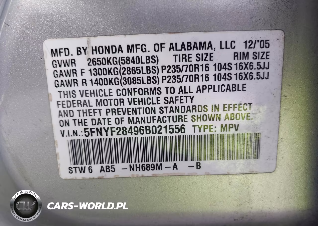 2006 Honda Pilot Ex VIN:5FNYF28496B021556 - 9