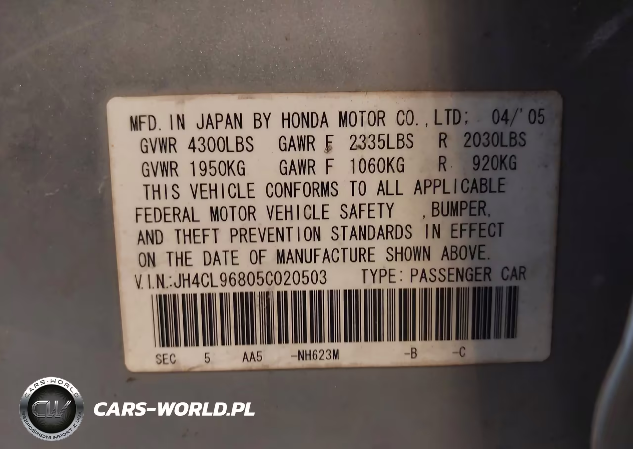 2005 Acura Tsx VIN:JH4CL96805C020503 - 9
