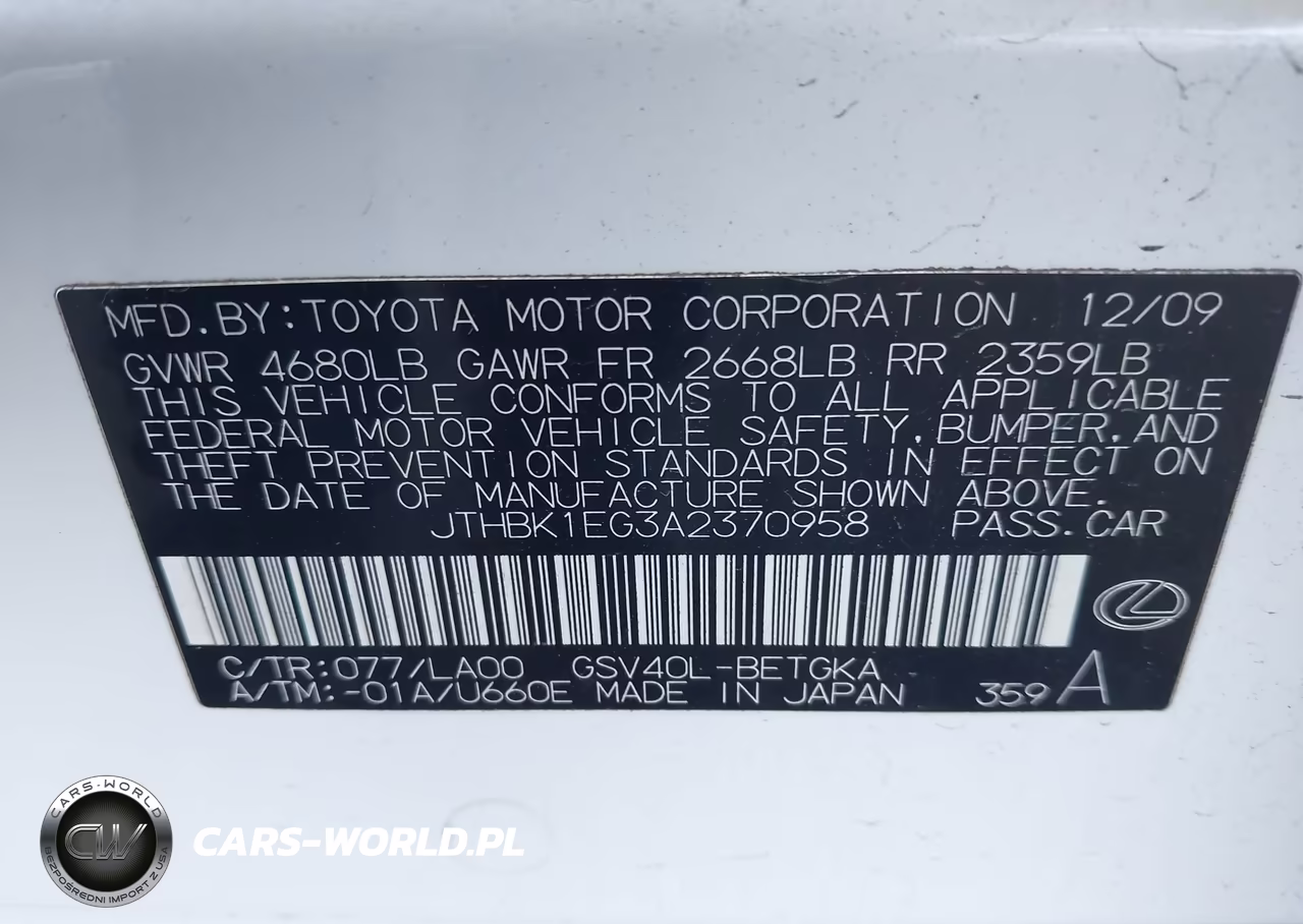 2010 Lexus Es 350 VIN:JTHBK1EG3A2370958 - 9