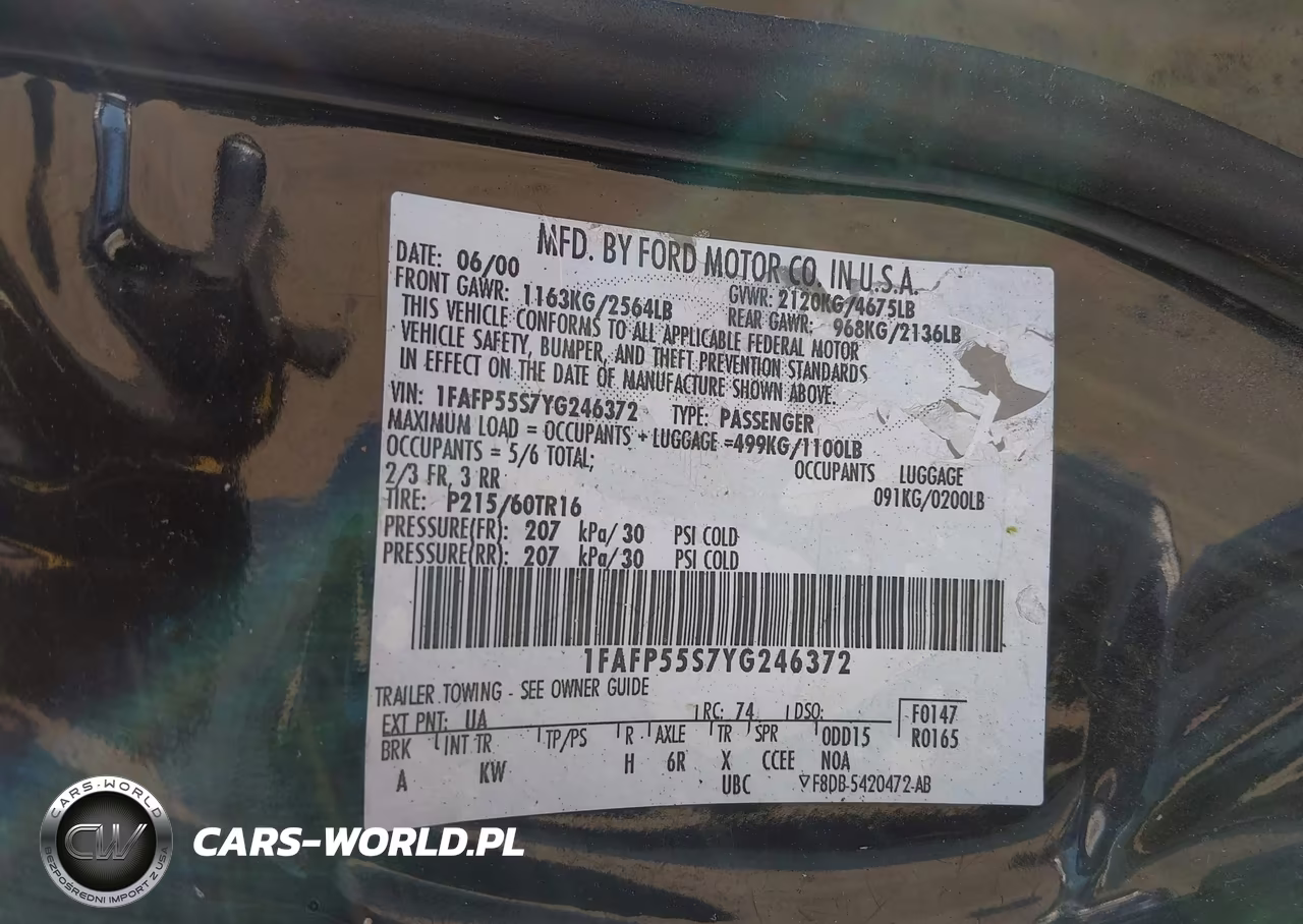 2000 Ford Taurus Ses VIN:1FAFP55S7YG246372 - 9
