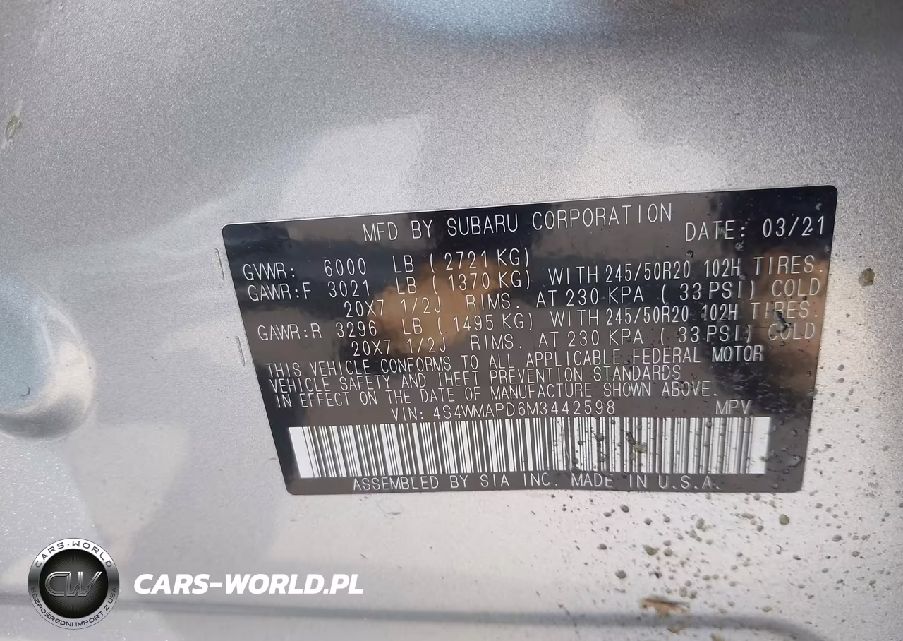 2021 Subaru Ascent Limited VIN:4S4WMAPD6M3442598 - 9