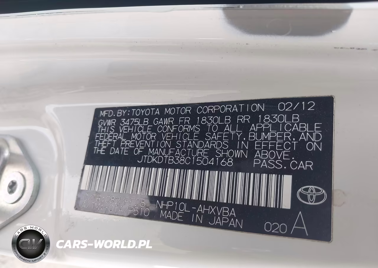 2012 Toyota Prius C Two VIN:JTDKDTB38C1504168 - 9
