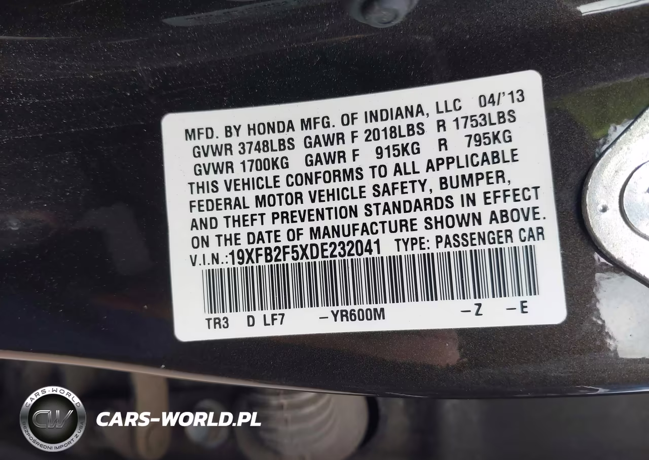 2013 Honda Civic Lx VIN:19XFB2F5XDE232041 - 9