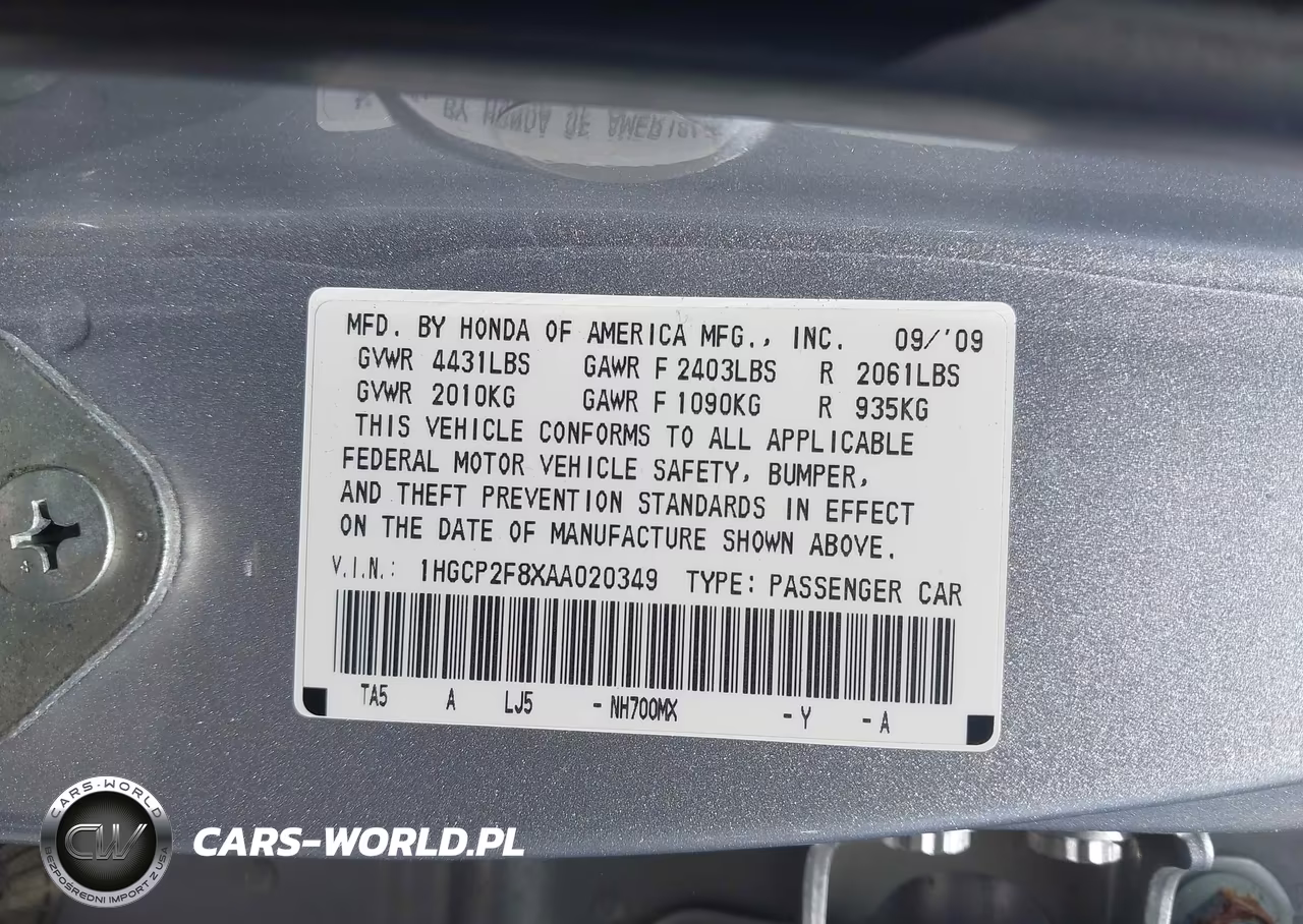 2010 Honda Accord 2.4 Ex-L VIN:1HGCP2F8XAA020349 - 9