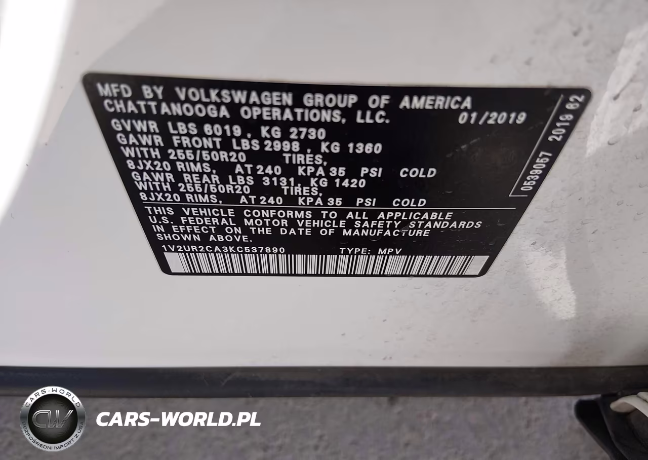 2019 Volkswagen Atlas 3.6L V6 Se W-Technology VIN:1V2UR2CA3KC537890 - 9
