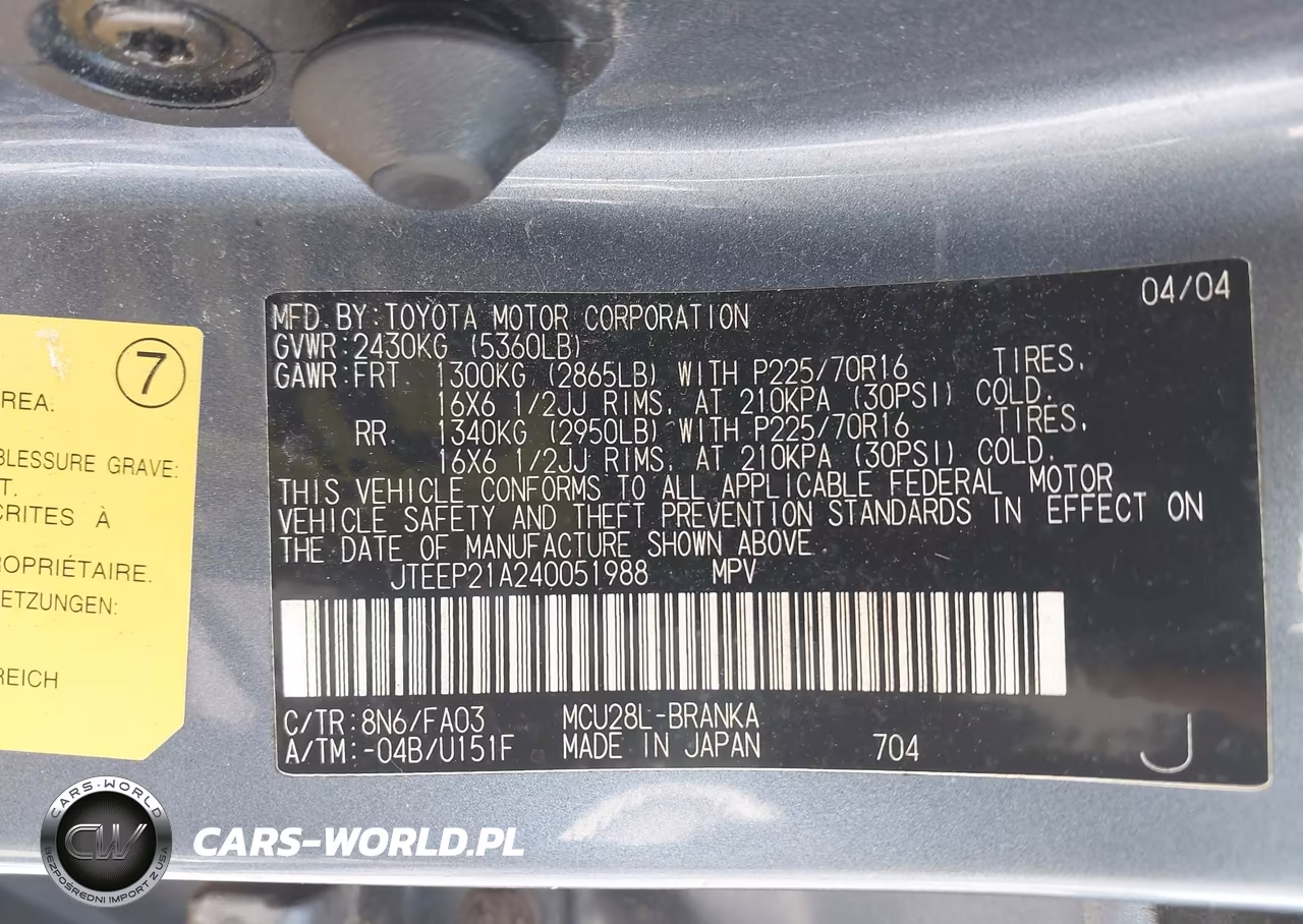 2004 Toyota Highlander V6 VIN:JTEEP21A240051988 - 9