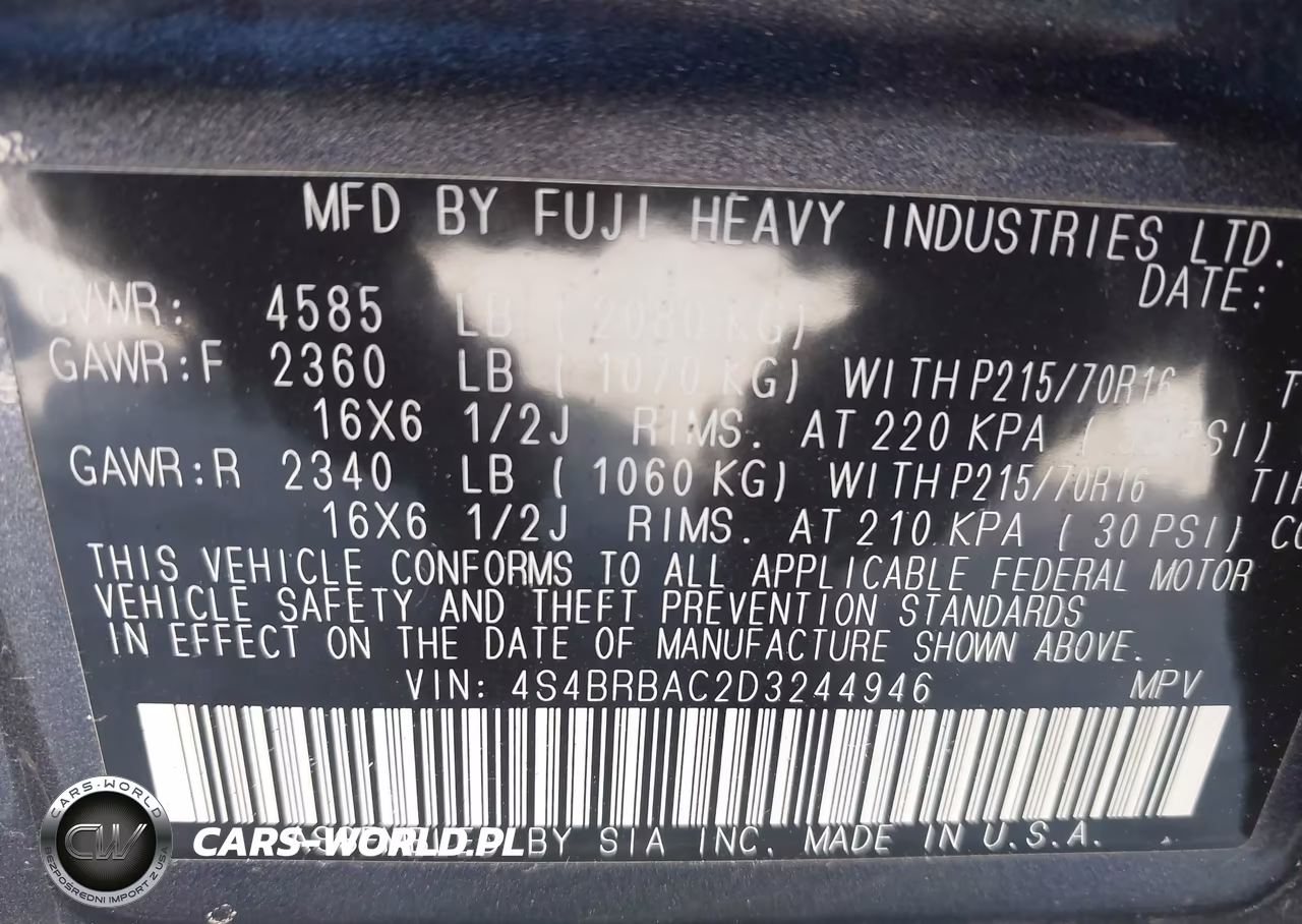 2013 Subaru Outback 2.5I VIN:4S4BRBAC2D3244946 - 9