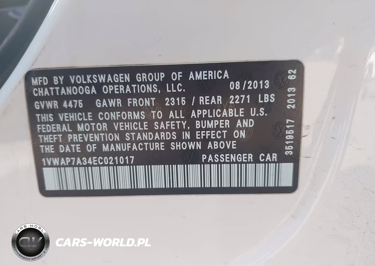 2014 Volkswagen Passat 2.5L S VIN:1VWAP7A34EC021017 - 9