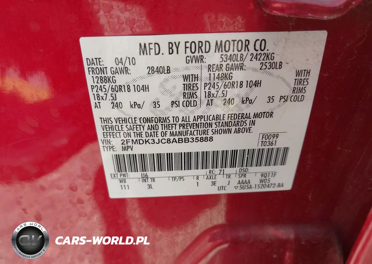 2010 Ford Edge Sel VIN:2FMDK3JC8ABB35888 - 9