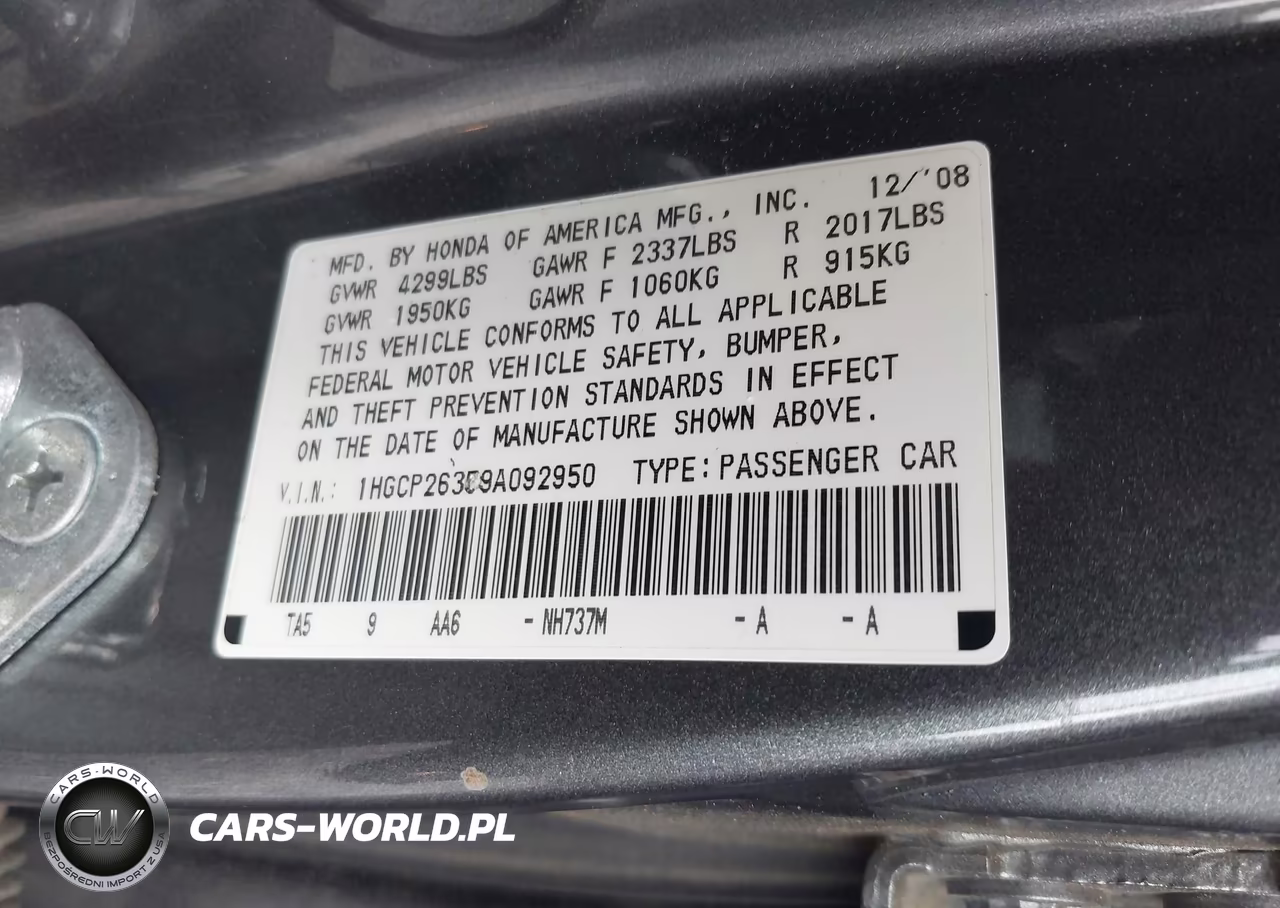 2009 Honda Accord 2.4 Lx VIN:1HGCP26359A092950 - 9