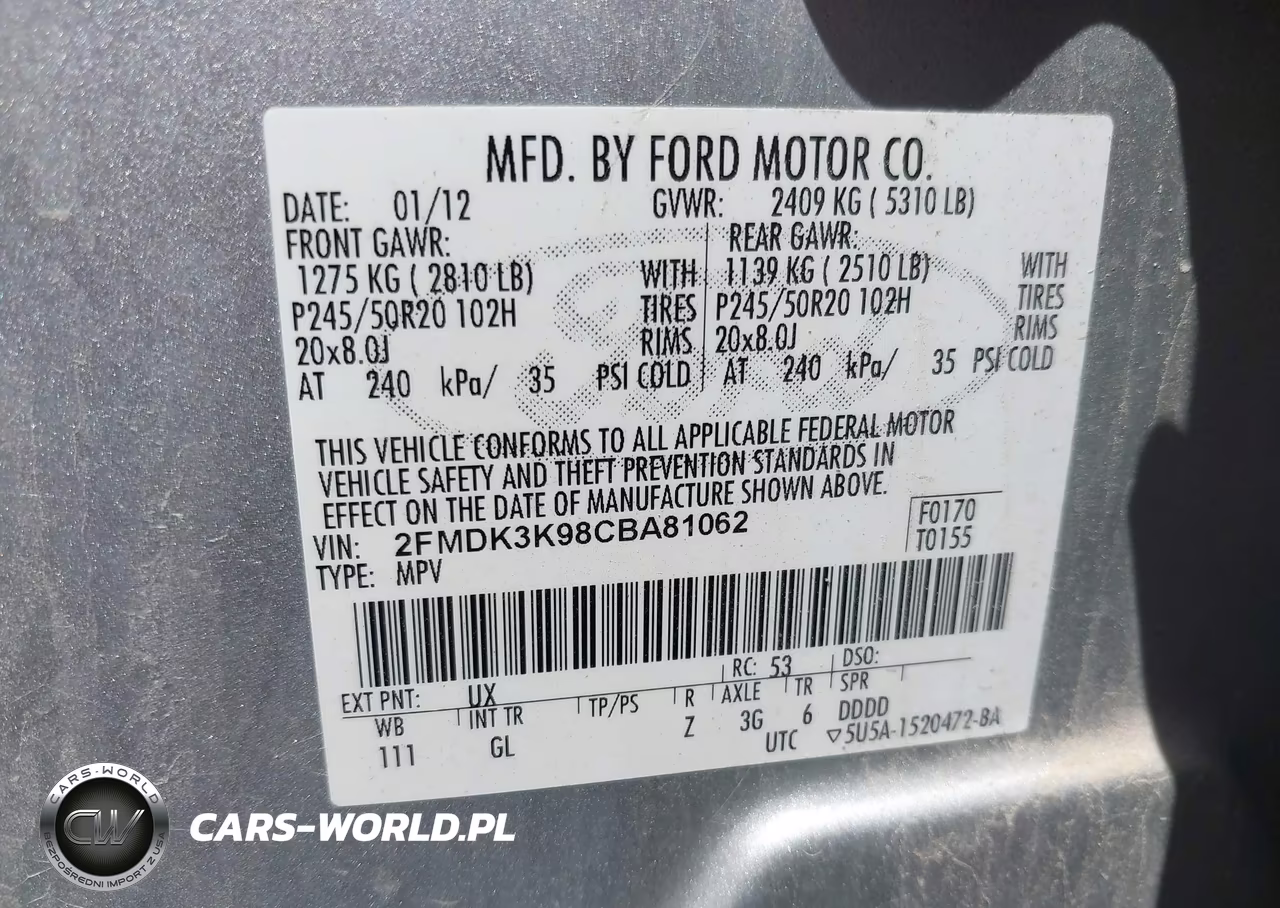 2012 Ford Edge Limited VIN:2FMDK3K98CBA81062 - 9