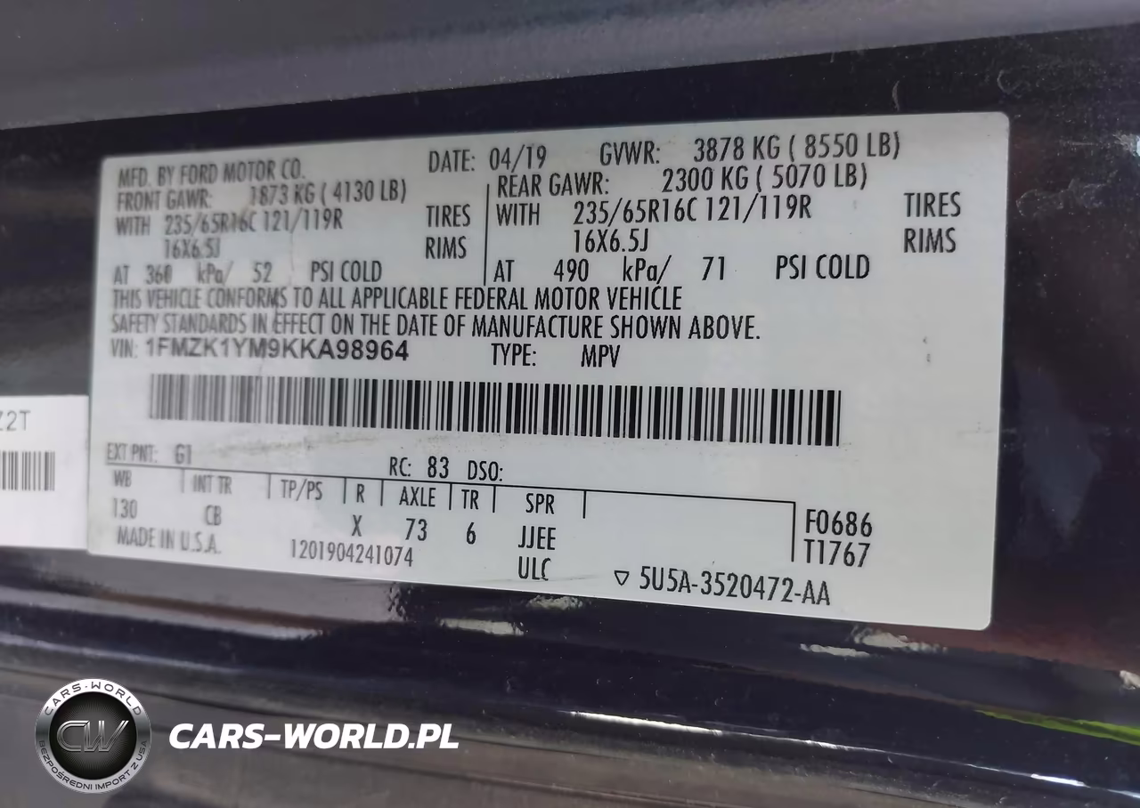 2019 Ford Transit-150 Xl VIN:1FMZK1YM9KKA98964 - 9