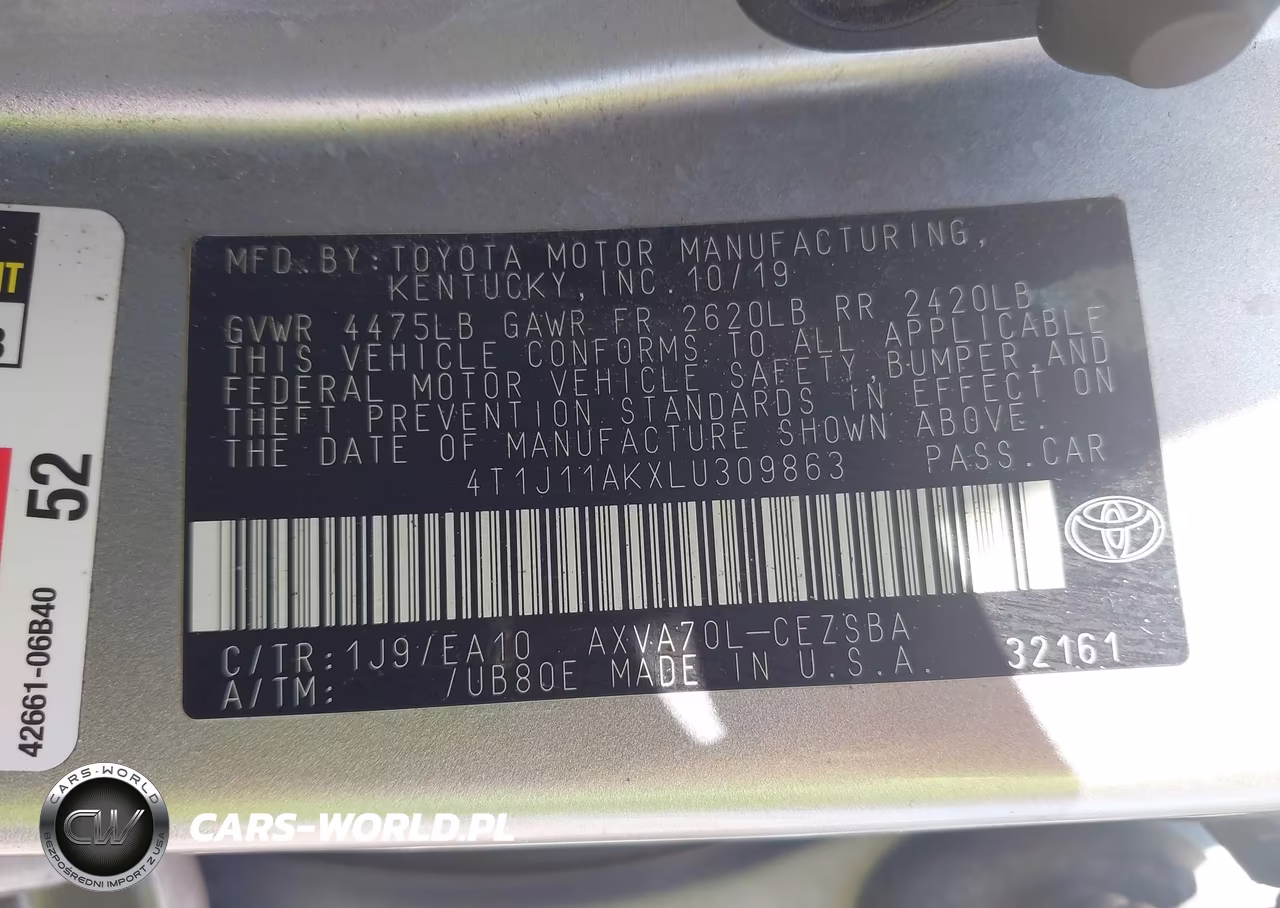 2020 Toyota Camry Se VIN:4T1J11AKXLU309863 - 9