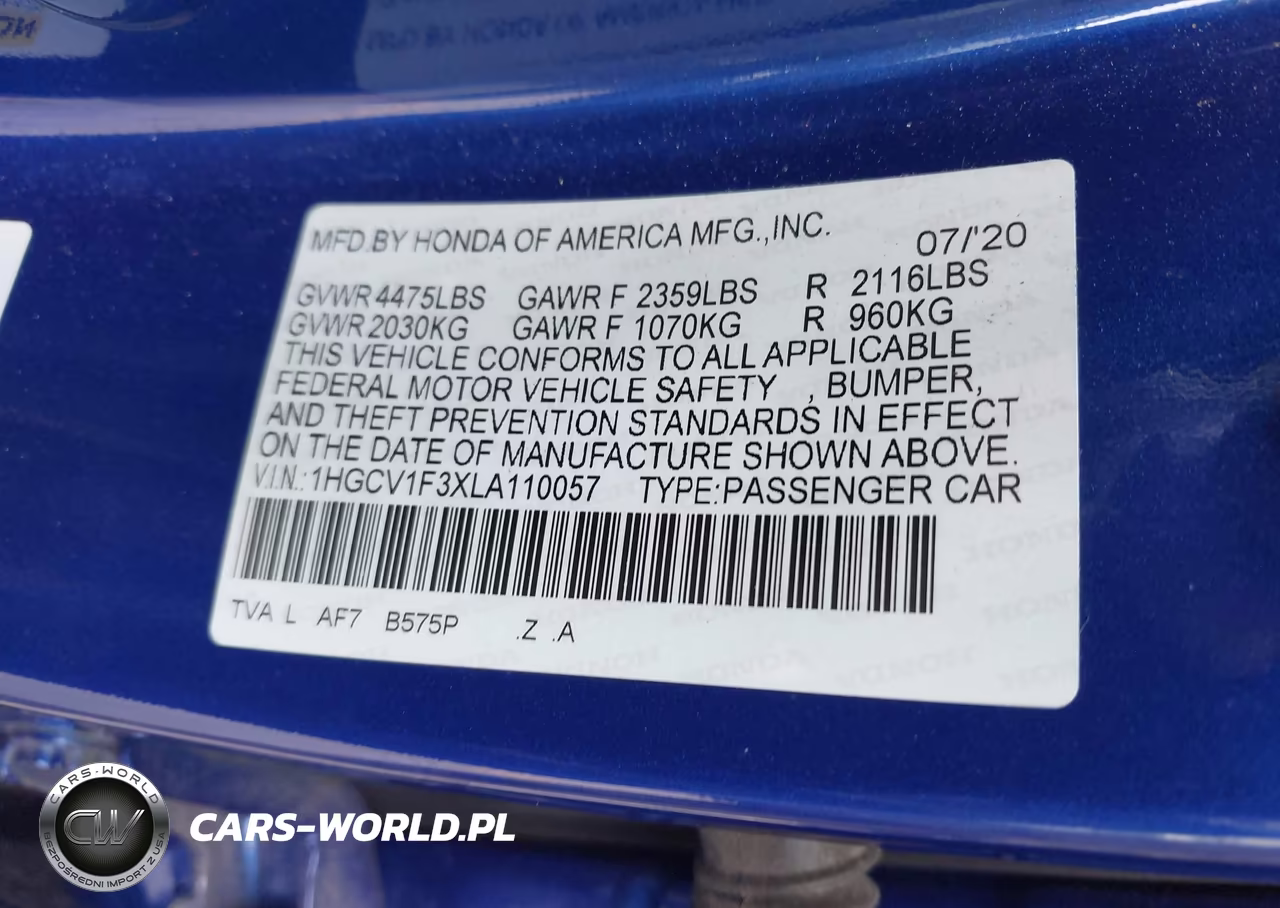 2020 Honda Accord Sport VIN:1HGCV1F3XLA110057 - 9