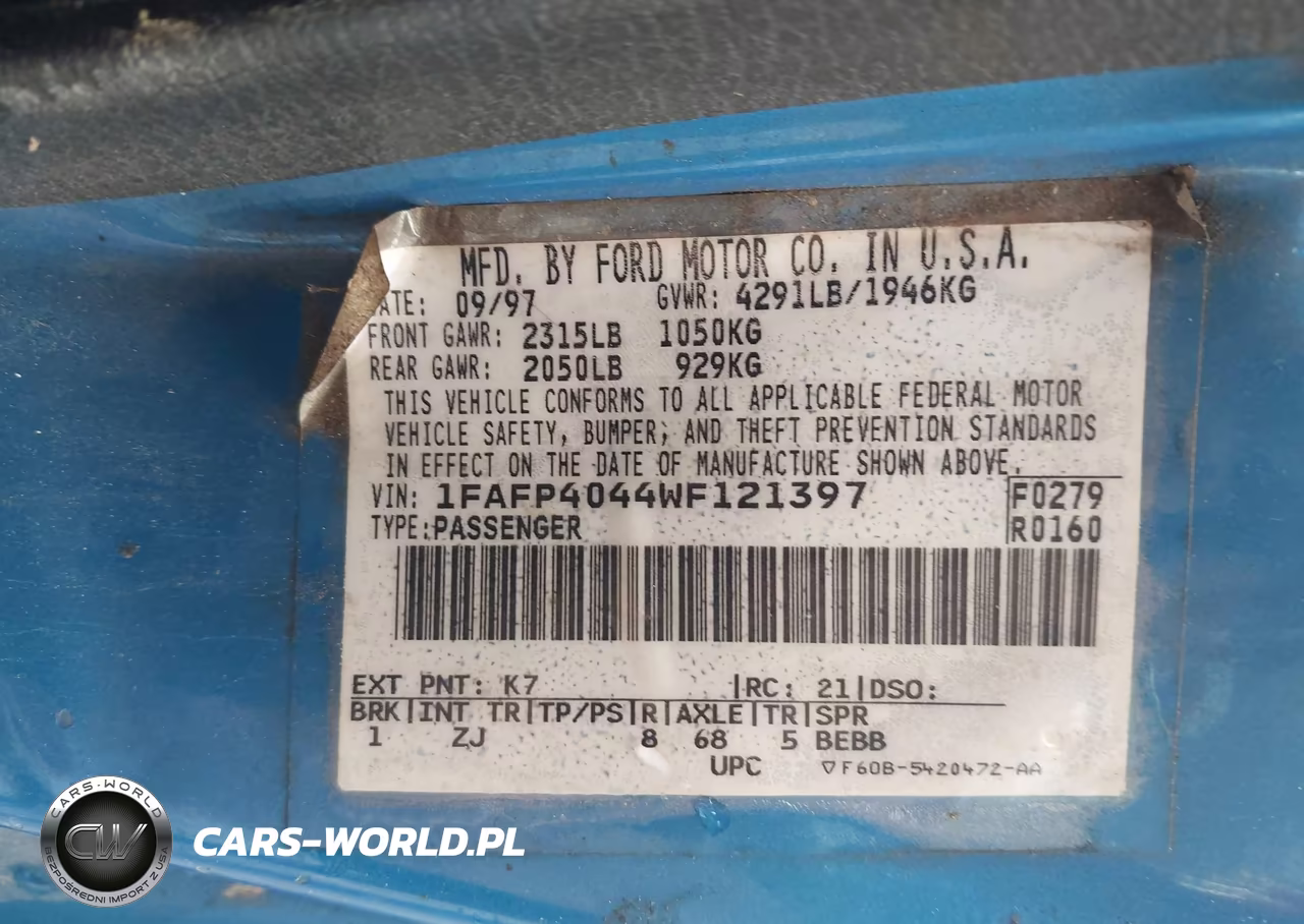 1998 Ford Mustang VIN:1FAFP4044WF121397 - 9