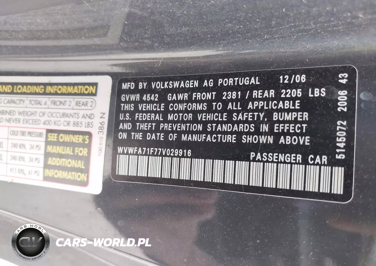 2007 Volkswagen Eos 2.0T VIN:WVWFA71F77V029916 - 9
