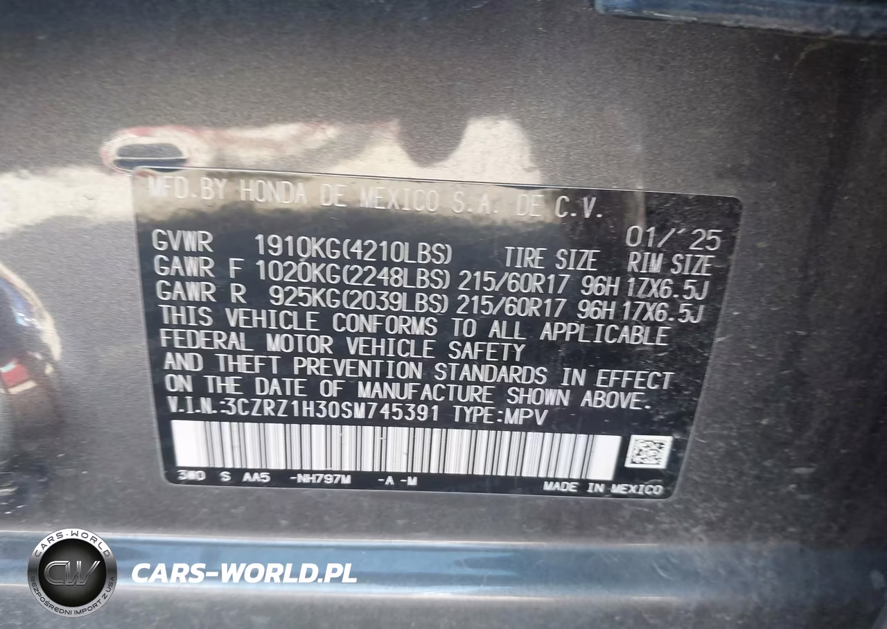 2025 Honda Hr-V 2Wd Lx VIN:3CZRZ1H30SM745391 - 9