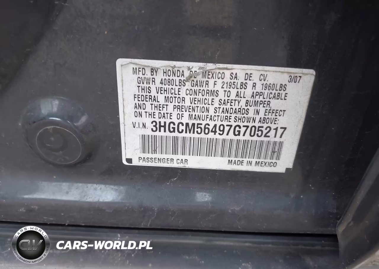 2007 Honda Accord 2.4 Lx VIN:3HGCM56497G705217 - 9