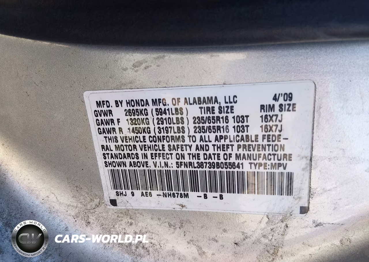 2009 Honda Odyssey Ex-L VIN:5FNRL38739B055641 - 9