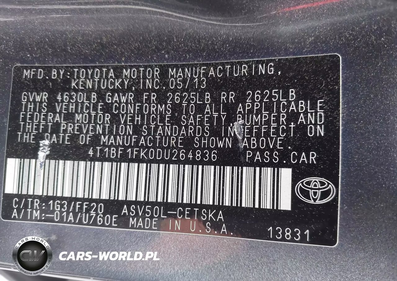 2013 Toyota Camry VIN:4T1BF1FK0DU264836 - 9