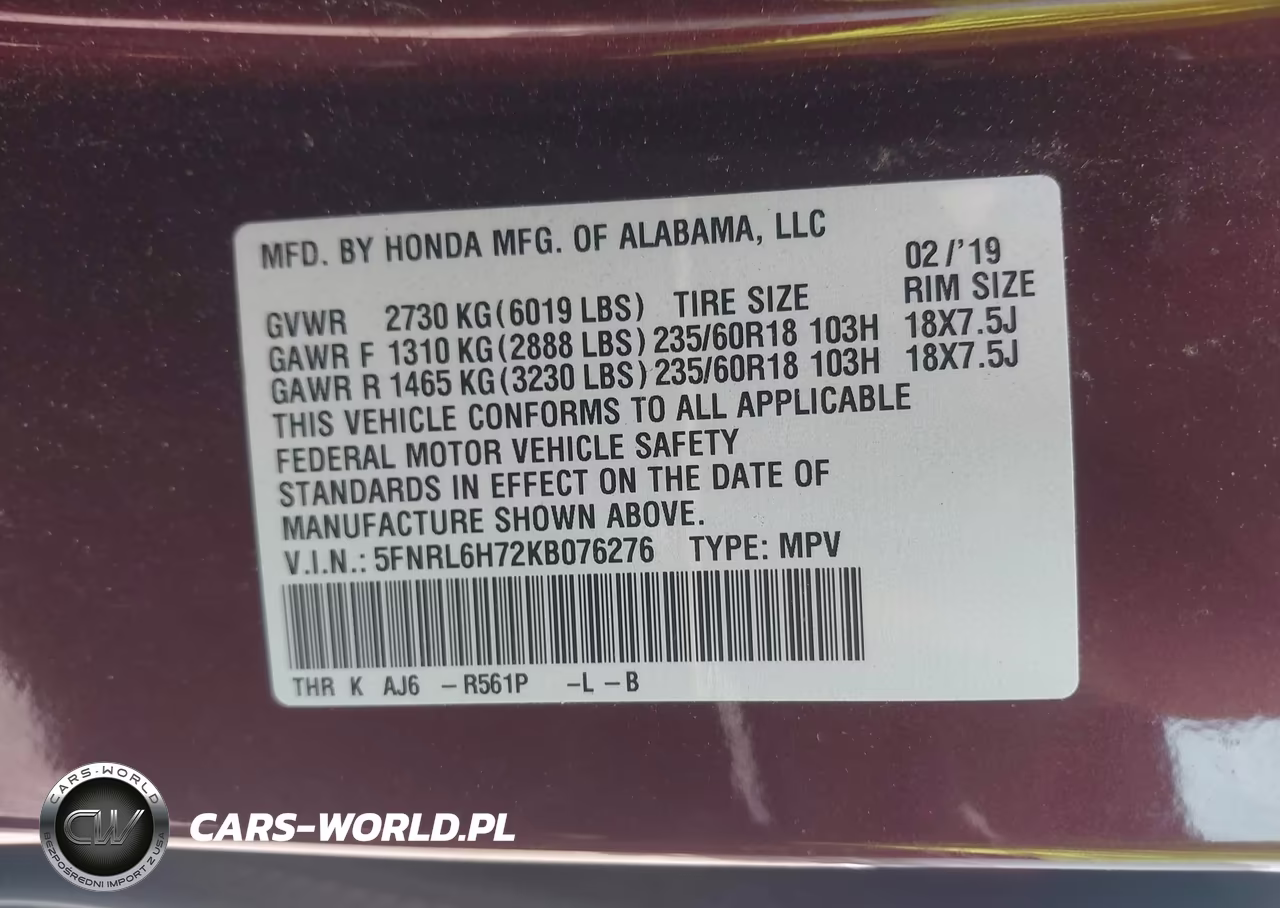 2019 Honda Odyssey Ex-L VIN:5FNRL6H72KB076276 - 9
