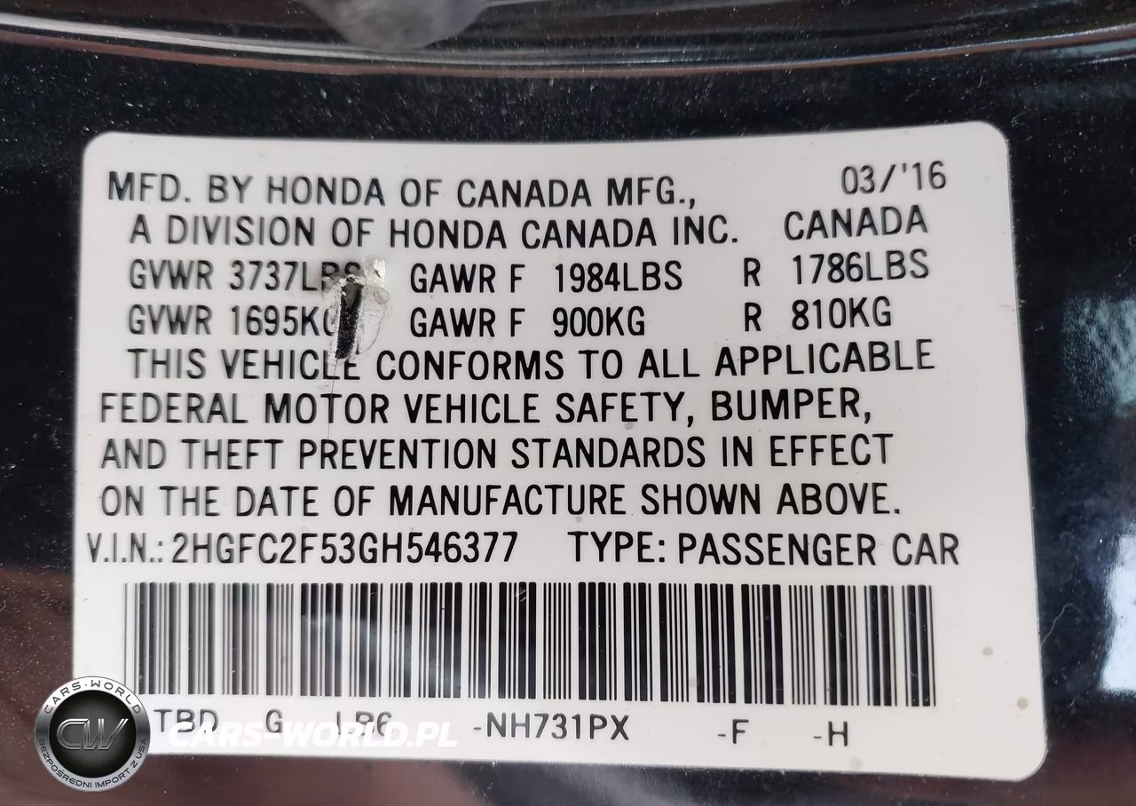 2016 Honda Civic Lx VIN:2HGFC2F53GH546377 - 9