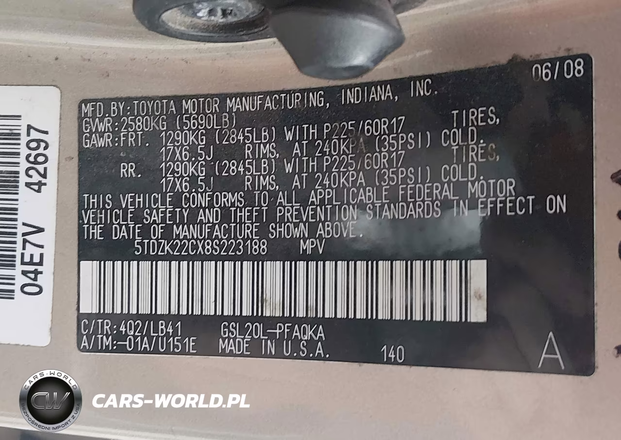 2008 Toyota Sienna Xle VIN:5TDZK22CX8S223188 - 9