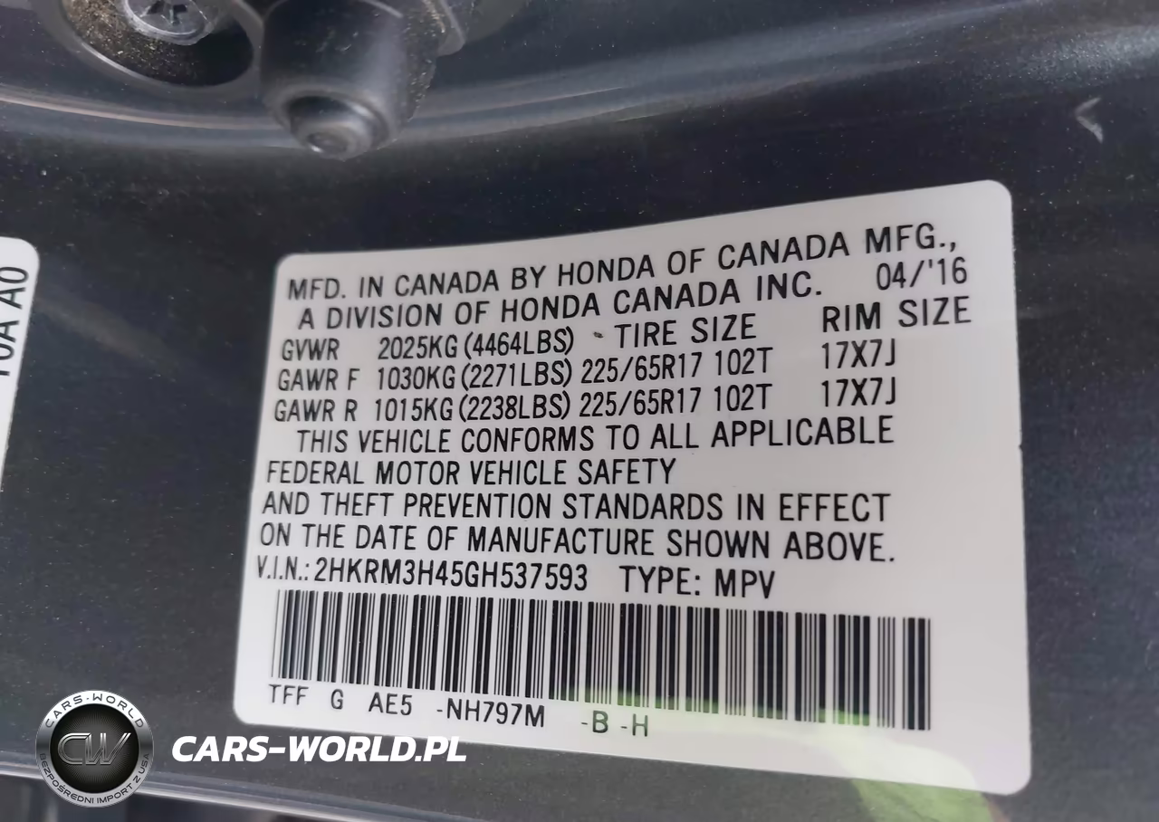 2016 Honda Cr-V Se VIN:2HKRM3H45GH537593 - 9